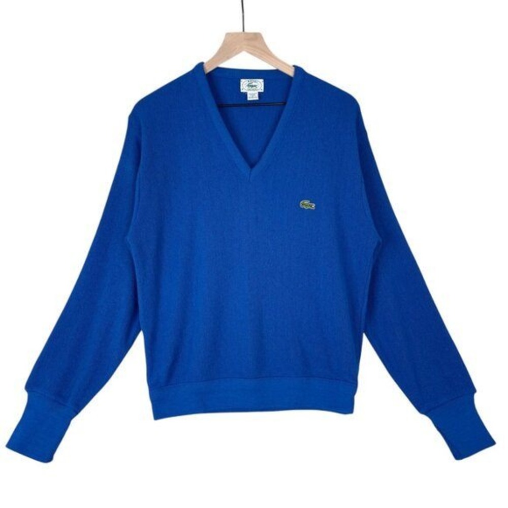 Vintage 80s Izod Lacoste Sweater Mens Medium V Neck Acrylic Knit Golf Preppy